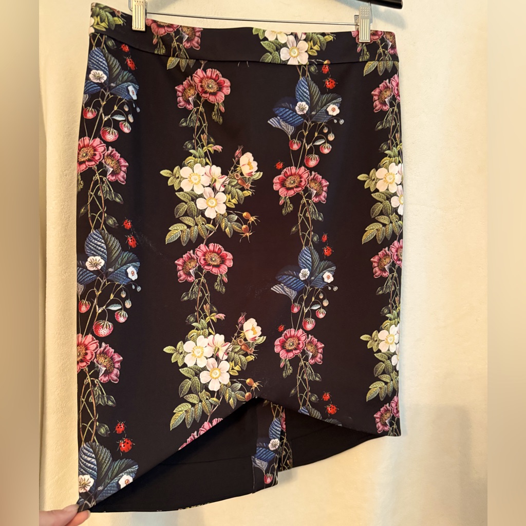 Ted Baker - Black Pencil Skirt W/Pink, Green, Blue, & Red Wildflowers